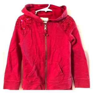 Girls Sequin Shouldered Red Zip Up Hoodie